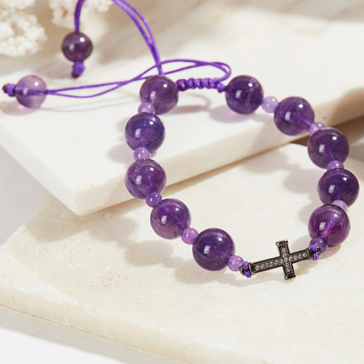 Vòng Tay Mân Côi Đá Thạch Anh Tím Hạt 10mm, Ni 52 - Ngọc Quý Gemstones