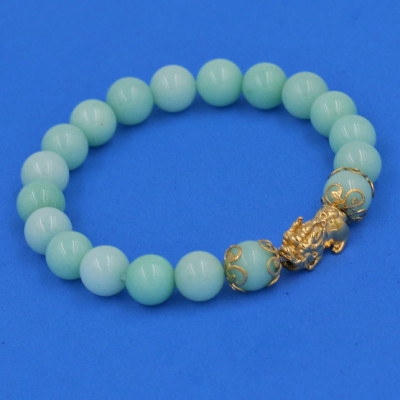 Vòng chuỗi đeo tay Đá Ngọc Bích Xanh 8 ly - cẩn Tỳ Hưu Phong Thủy inox vàng VGBXTHHKV8 - hợp mệnh Mộc, mệnh Hỏa