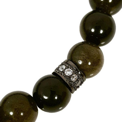 Vòng Tay Đá Black Golden 8 Ly Mệnh Thủy, Mộc Charm Quả Cầu Xanh Laliz TR.13