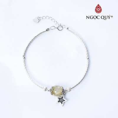 Vòng bạc thạch anh tóc vàng charm ngôi sao mệnh thủy, kim - Ngọc Quý