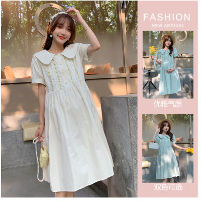 ĐẦM BẦU VÁY BẦU CÔNG SỞ CỔ SEN THÊU  NGƯC sau sanh có  nút mở cho bé  ti