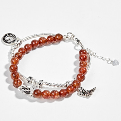 Vòng 2 Line Thạch Anh Tóc Đỏ Phối Charm Bạc 6mm Ngọc Quý Gemstones