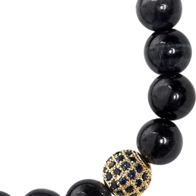 Vòng Tay Đá Mắt Hổ Xanh Đen Mix Charm Vàng Xi Ngọc Quý Gemstones VT49