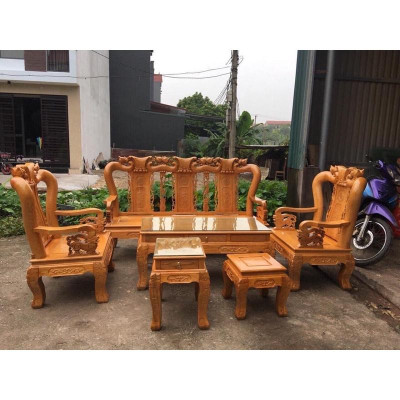 Bộ bàn ghế sồi Nga tay 12 gồm 6 món