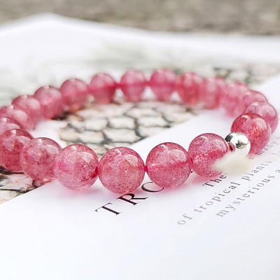 Vòng đôi đá thạch anh dâu phối charm lá bạc mệnh hỏa, thổ - Ngọc Quý Gemstones