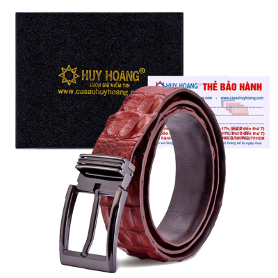 Thắt Lưng Nam Da Cá Sấu Nguyên Con Bản Lớn Đầu Kim Huy Hoàng HT4235 - Nâu Đỏ