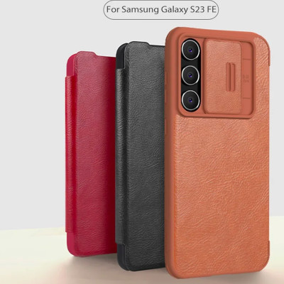 Bao da cho SamSung Galaxy S23 FE chính hãng Nillkin QIN có nắp trượt bảo vệ camera sau - Hàng chính hãng