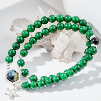 Vòng tay đôi cẩm thạch sơn thủy charm hoa Ngọc Quý Gemstones