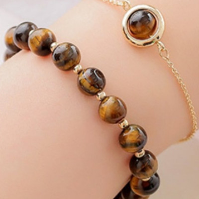 Bộ 2 vòng tay phong thủy đá mắt hổ vàng nâu 8mm mix bi tròn cao cấp cho Nữ cầu Lộc Tài Duyên