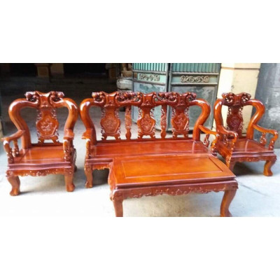 Bộ bàn ghế giả cổ minh quốc đào gỗ xà cừ tay 12