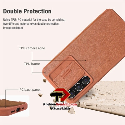 Bao da SamSung Galaxy S23 FE chính hãng Nillkin QIN có ngăn cài thẻ ATM và phần trượt bảo vệ camera sau chắc chắn - Hàng chính hãng