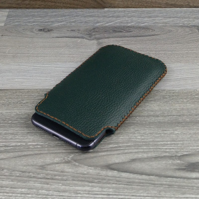 Bao Da Túi Rút dành cho Samsung Galaxy s8 / s9 Da Bò Hạt Màu Xanh Rêu