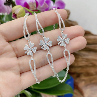 Lắc Tay  Nữ Bạc 925 Cỏ 4 Lá May Mắn Đính Đá BẠC HIỂU MINH LTU604