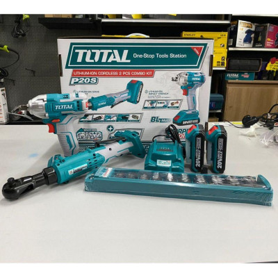 BỘ COMBO MÁY SIẾT BULOONG TIWLI2038  & TDRLI206015 DÙNG PIN 20V (2 pin 20V -2.0Ah + sạc) TOTAL TOSLI23043 - HÀNG CHÍNH HÃNG