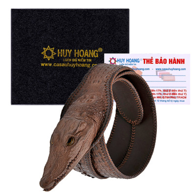 Thắt Lưng Nam Da Cá Sấu Nguyên Con Lớn Đầu Cá Sấu Huy Hoàng HT4232 - Nâu Đất