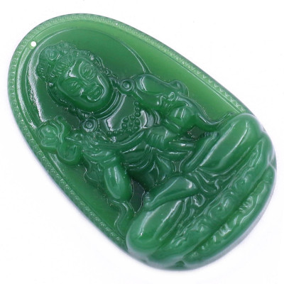 Mặt dây chuyền Phật Đại thế chí đá xanh 2.2 x 3.6cm ( size trung ) kèm vòng cổ dây da xanh lá + móc inox, Phật bản mệnh