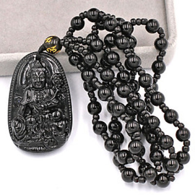 Vòng cổ Phổ hiền bồ tát đá thạch anh đen 4.3 cm DHTEB2