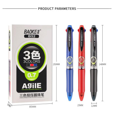 Hộp 12 Cây Bút Bi 3 ngòi 3 màu 0.7mm BAOKE/B52