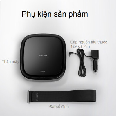 Máy khử mùi, lọc không khí trên xe ô tô Philips GP6201 Công suất 3.7W Cảm biến không khí 3 màu AQI  - Hàng nhập khẩu