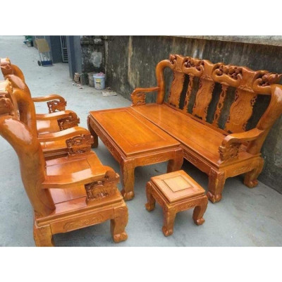 bộ bàn ghế minh quốc đào gỗ xà cừ tay 12
