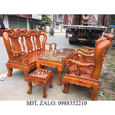 Bộ bàn ghế giả cổ minh quốc đào gỗ xà cừ tay 12