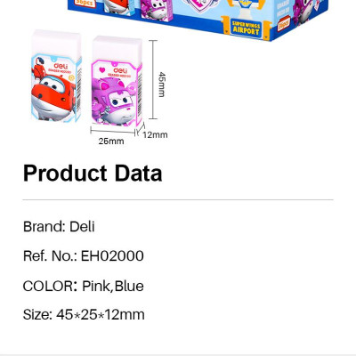 Gôm Tẩy Deli - Super Wings - Đỏ/Hồng - Combo 3 Chiếc Màu Ngẫu Nhiên - EH02000