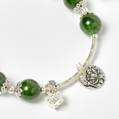 Vòng đá diopside phối charm bạc hạt 10mm mệnh hỏa, mộc - Ngọc Quý Gemstones