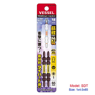 Bộ 02 cái mũi vặn vít thắt eo SDT, chuôi lục giác H = 6,35mm Vessel (Nhật Bản)