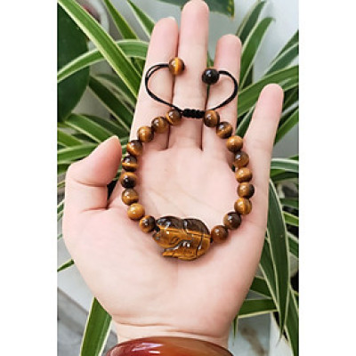 Vòng tay đá mắt hổ vàng nâu gắn hồ ly cho Nữ công sở làm trang sức