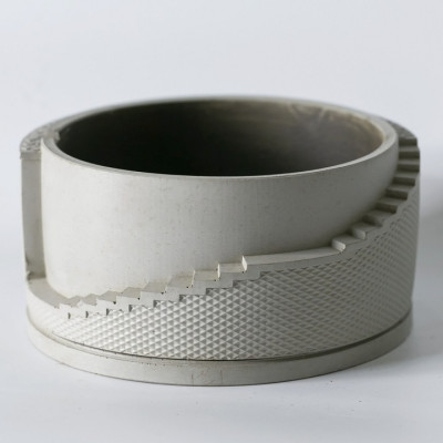 Chậu cây xi măng bậc thang hoạ tiết Trống Đồng Đông Sơn, ngang 18.4cm cao 8,5cm handmade, decor bàn làm việc, cây văn phòng, nhà ở 