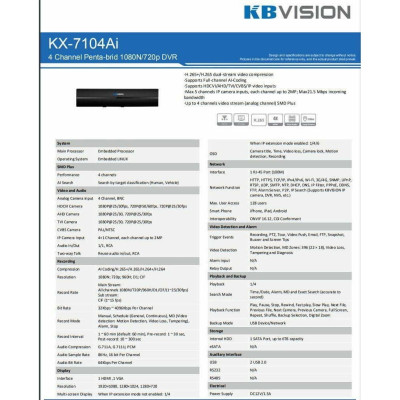 Đầu ghi hình 4 kênh KB-VISION KX-7104Ai mẫu mới 2022 thay mẫu cũ KX-7104SD6 - Hàng chính hãng