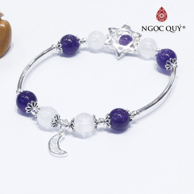 Vòng thạch anh ưu linh trắng phối thạch anh tím charm bạc - Ngọc Quý Gemstones