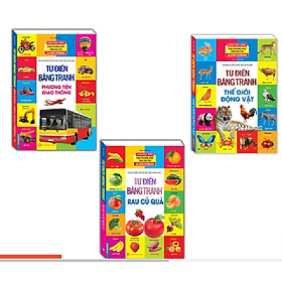 Combo 3Q: Từ điển bằng tranh Phương tiện giao thông +Thế giới động vật +Rau củ quả
