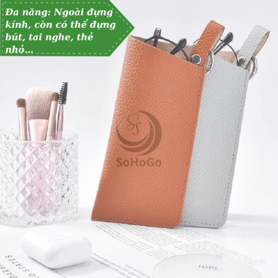 Túi Đựng Kính Da Cao Cấp Kiêm Móc Khóa -Bao Kính Mini Da PU Kèm Vòng Treo -Ví Đựng Kính Thời Trang Mini Đa Năng