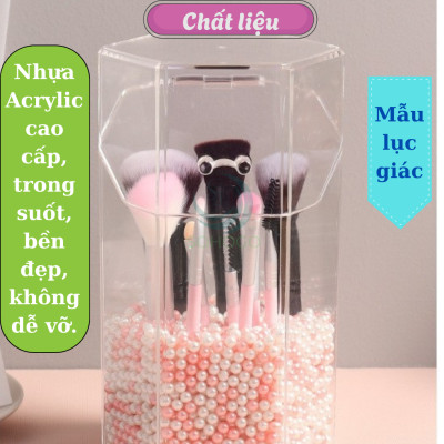 Hộp Đựng Cọ Trang Điểm Ngọc Trai Acrylic- Hộp Cọ Trong Suốt Sang Trọng- Lọ Đựng Cọ Kèm Hạt Trang Trí 3D- Hộp Makeup Brush Holder Cao Cấp- Hộp Đựng Cọ Trang Điểm Hạt Ngọc Tinh Tế