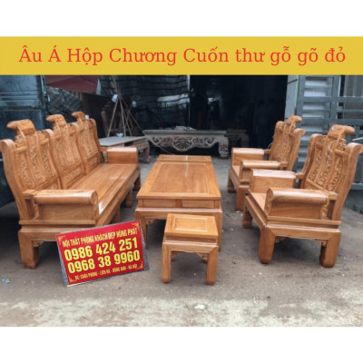 Bộ bàn ghế Âu Á Hộp Cuốn Thư gỗ gõ đỏ