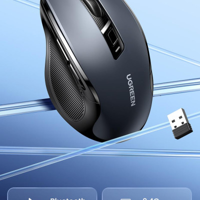Ugreen UG15508MU006TK 4000DPI 6 nút điều chỉnh kiểu dáng Công thái học Màu Xanh Chuột bluetooth + 2.4ghz không dây Không kèm Pin AA - HÀNG CHÍNH HÃNG