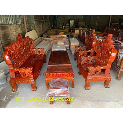 bộ bàn ghế nghê rồng gỗ xà cừ tay 12