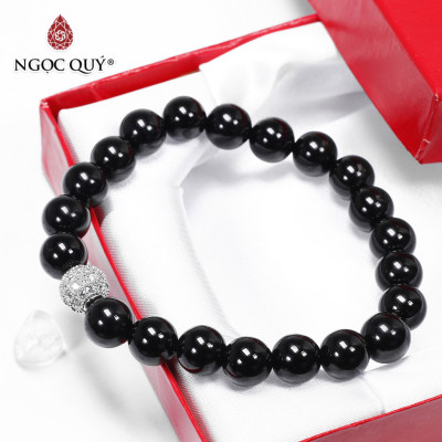 Vòng tay đá obsidian phối charm hợp kim đính đá mệnh thủy, mộc - Ngọc Quý Gemstones