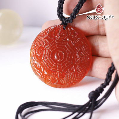 Mặt dây chuyền long phụng tọa đồ đá mã não đỏ 47x7mm mệnh hỏa, thổ - Ngọc Quý Gemstones