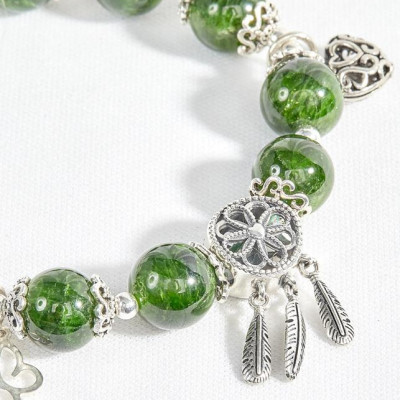 Vòng tay đá diopside phối charm trái tim bạc Ngọc Quý Gemstone