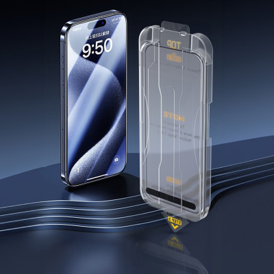 Kính cường lực khung tự dán cho iPhone 16 ProMax / 16 / 16 Plus / 16 Pro hiệu WIWU SQ-008 Easy install - Viền siêu mỏng 0.33mm, chống mẻ cạnh, Phủ nano siêu mượt - Hàng nhập khẩu