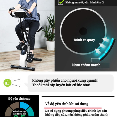 Xe đạp thể thao tại nhà gấp gọn 10 cấp độ kháng lực cảm biến nhịp tim hoạt động êm ái tải trọng 120kg
