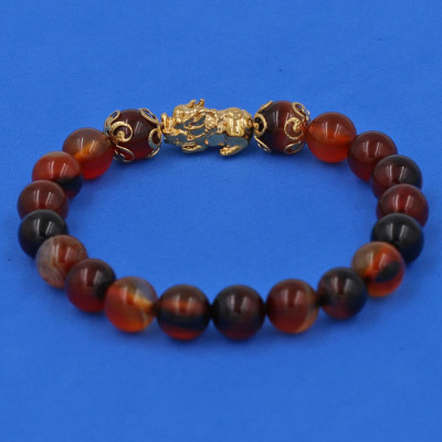 Chuỗi đeo tay Thạch Anh Nâu 8 ly - cẩn Tỳ Hưu Phong Thủy inox vàng VTANTHHKV8 - hợp mệnh Kim, mệnh Thổ