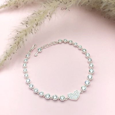 Lắc Tay Nữ Bạc 925 Trái Tim Đính Đá LTU593