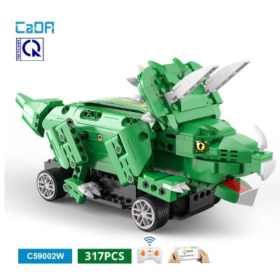 Đồ chơi lắp ráp điều khiển Robot khủng long , đồ chơi xếp hình khủng long cho bé có sừng - CADA C59002W (điều khiển pin ngoài)