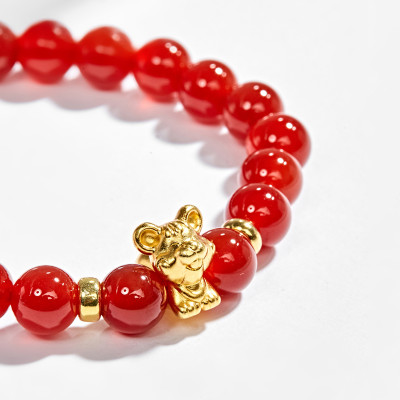 Vòng tay đá mã não đỏ charm 12 con giáp bạc mạ vàng 24k Mệnh Hỏa, Thổ - Ngọc Qúy Gemstones