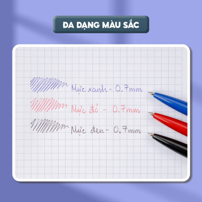 Combo 5/10/20 Bút bi Thiên Long FO-024, ngòi 0.7mm, mực xanh/đỏ/đen hệ dầu, đạt tiêu chuẩn an toàn Châu Âu