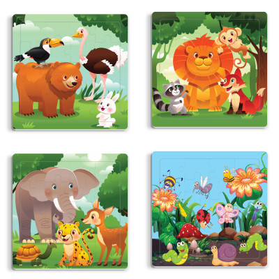 Hộp xếp hình với combo 10 bộ ghép hình 20 mảnh, kích thước hình 17x17 cm, chủ đề động vật, chỉ có tại Minhchauco