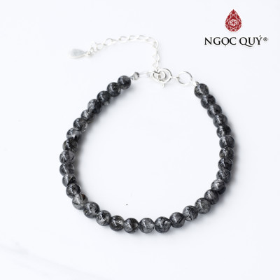 Vòng thạch anh tóc đen hạt mini khóa bạc mệnh thủy, mộc - Ngọc Quý Gemstones